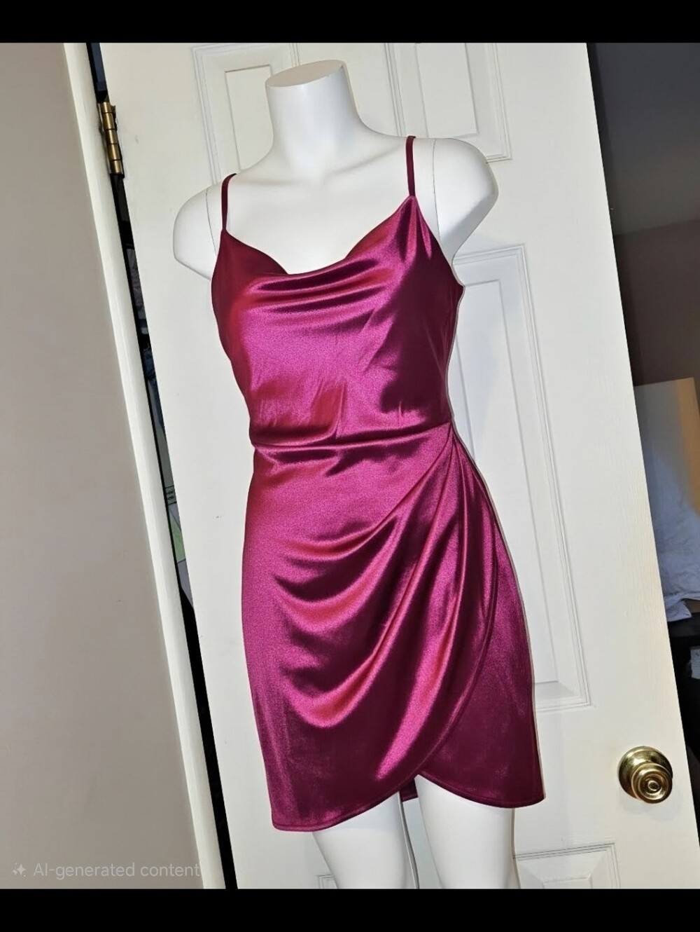 BCX Satin Cowl Neck Midi Dress in Fuchsia